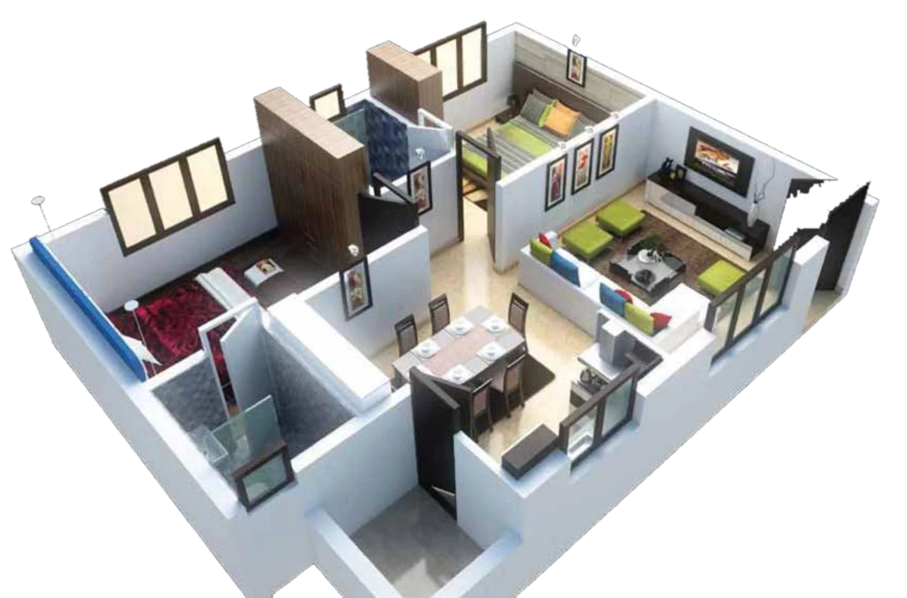 Typical 2 BHK Apartment — 3D Plan